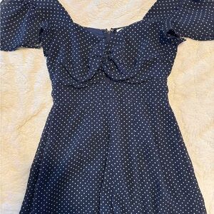 Navy Polka Dot Sweetheart Neckline Romper